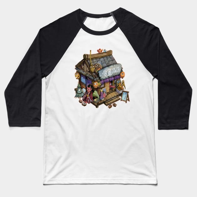 Yokai house Baseball T-Shirt by Masterflohmaster